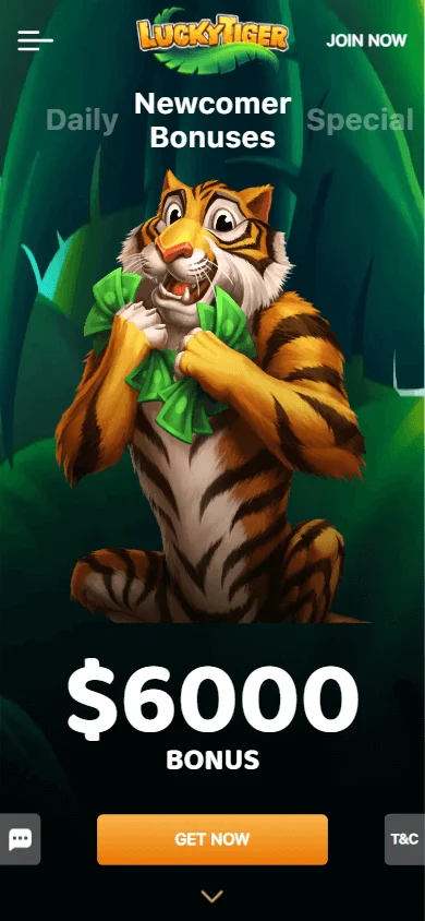 Lucky Tiger Casino promotions interface on a mobile device